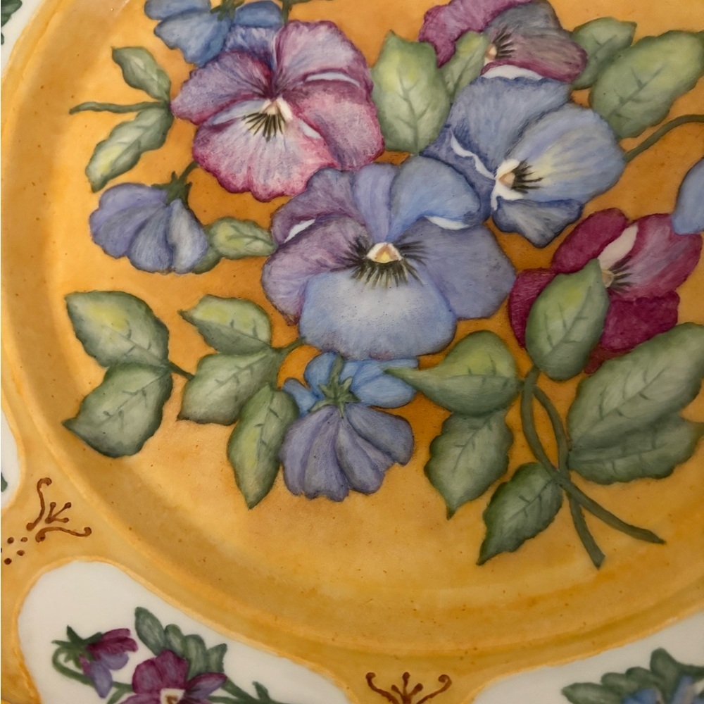Vintage Hand Painted Signed Lusterware Pansies Spring Dish Platter. Gorgeous 13” - Picture 2 of 4